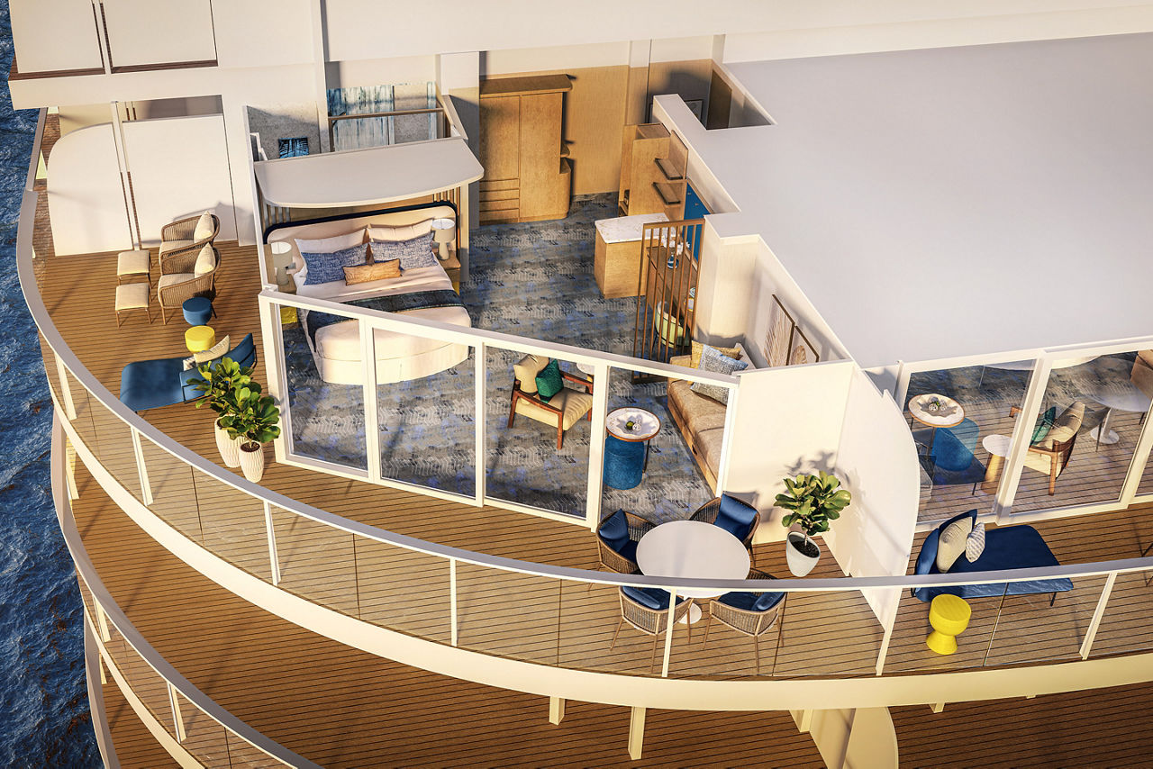 Icon of the Seas Sunset Corner Suite Render