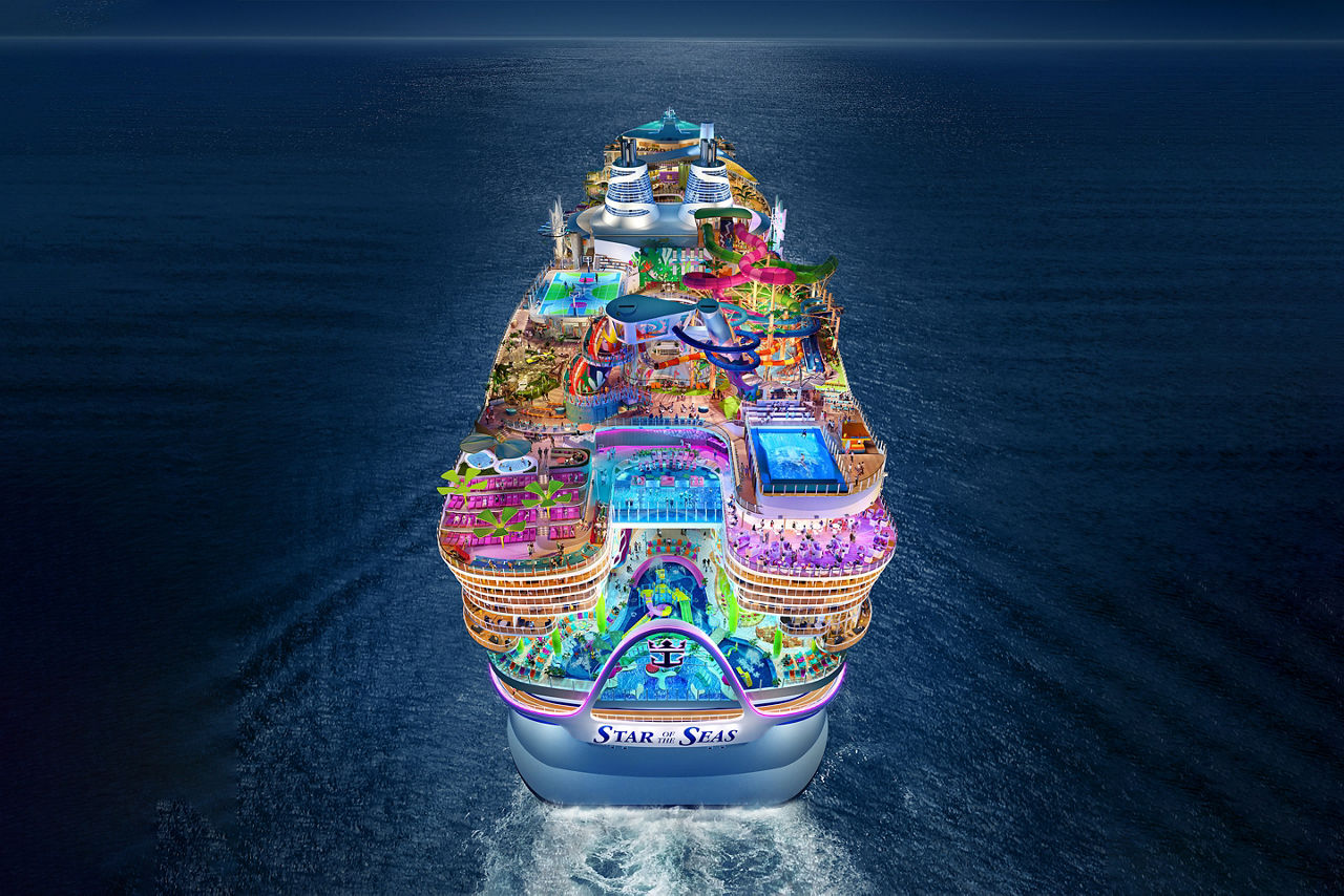 Star of the Seas Aerial Aft Night Time