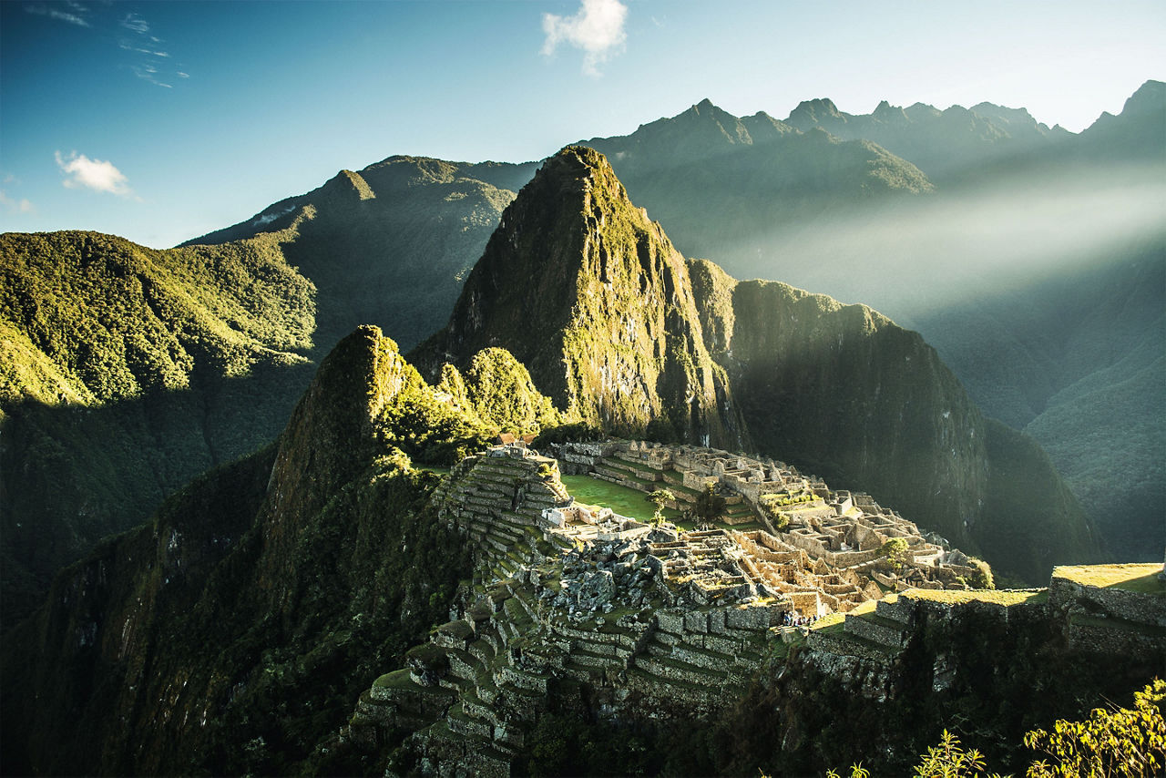  aerial view of Ancient inca city, Peruvian Andes. South America.