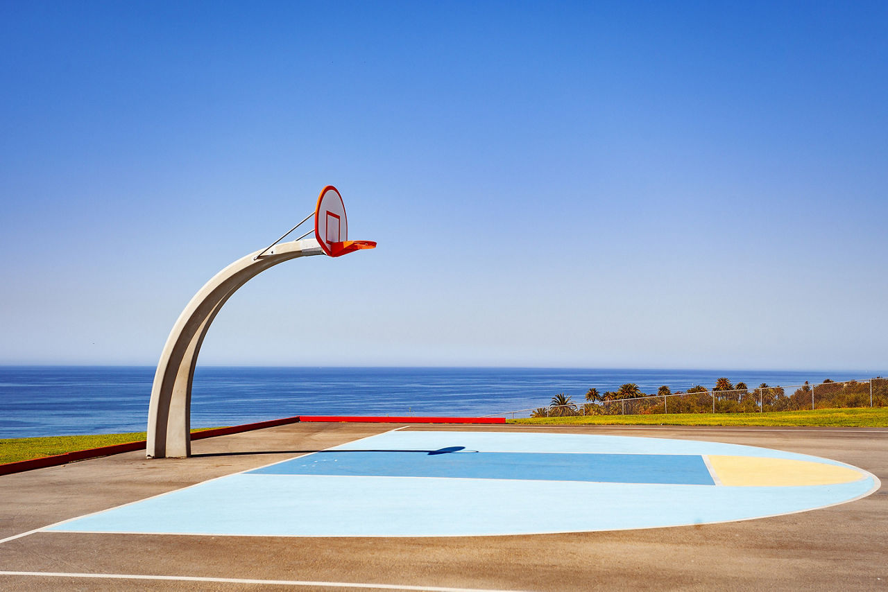 Colorful court by the ocean. The Caribbean.