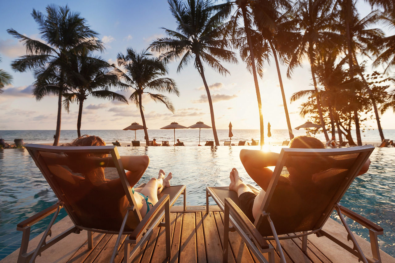 couple on a romantic beach getaway. The Caribbean.