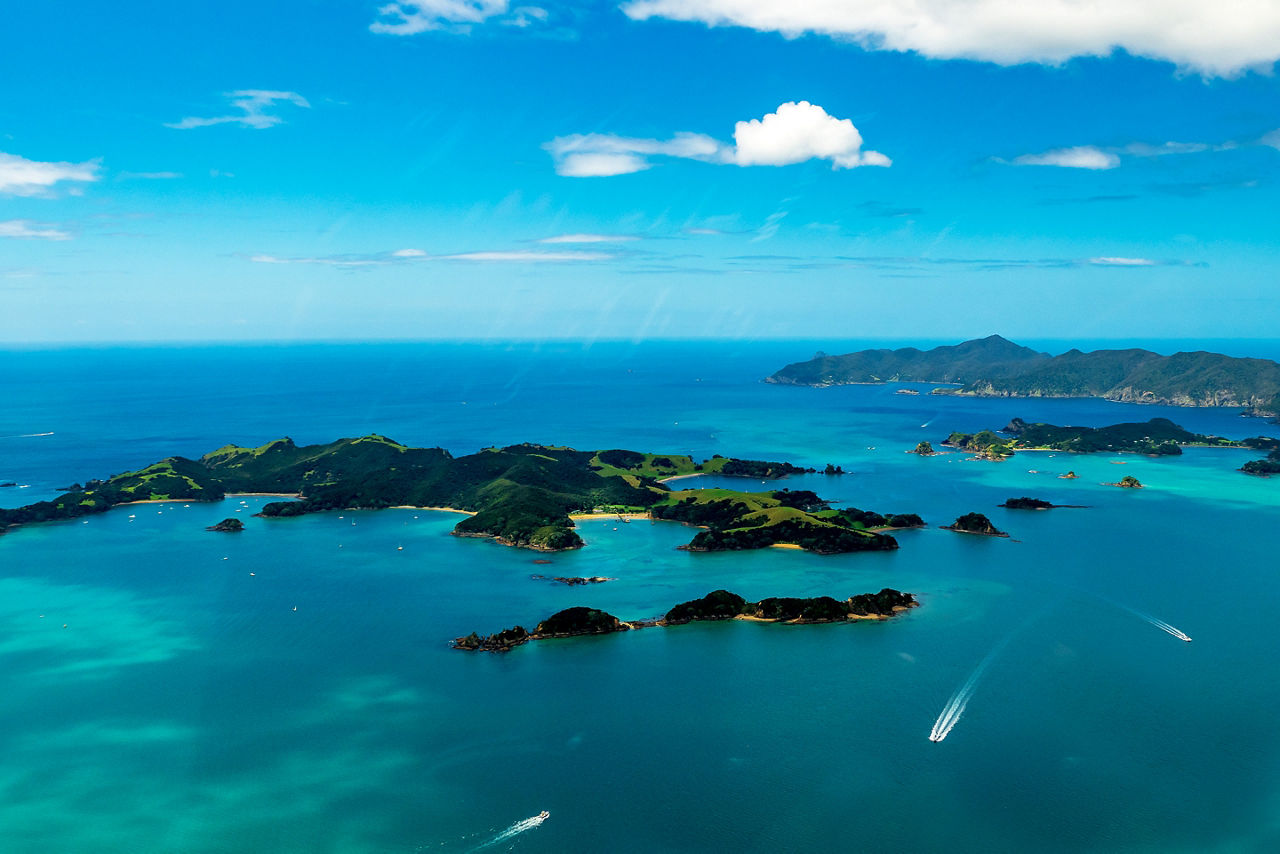 aerial view of the Scenic Bay of Islands in Paihia. New Zealand.