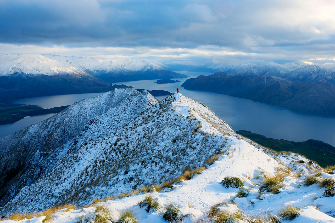 winter hiking in Roy's Peak of Wanaka. New Zealand.