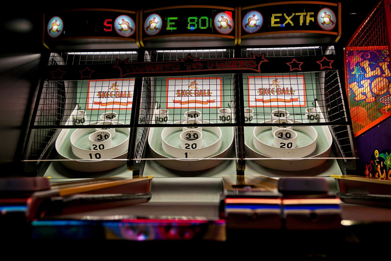 Close-Up the Skee Ball on the Boardwalk Arcade