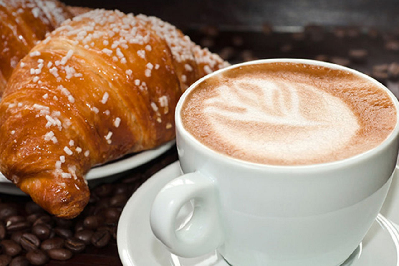 Cafe Promenade Croissant and Coffee Close Up