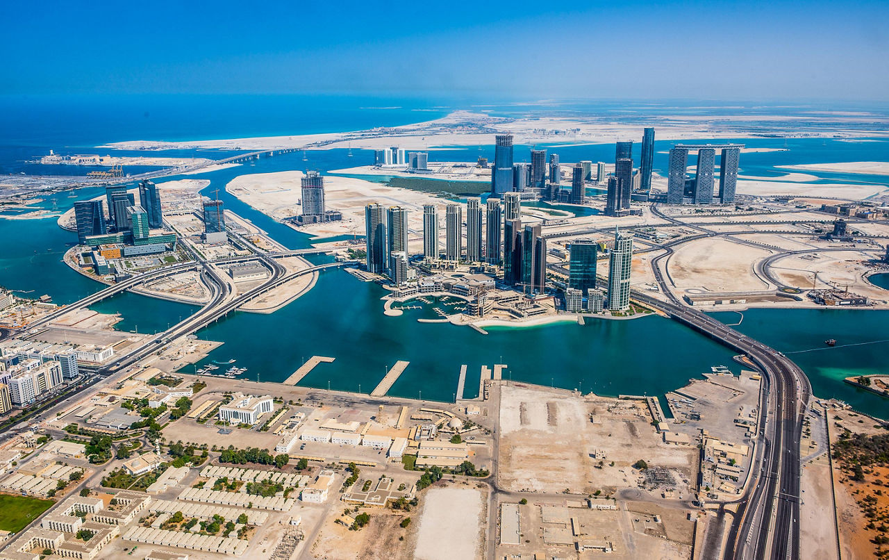 Aerial view of Abu Dhabi from a helicopter