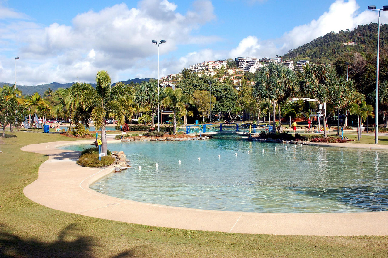 View of the Airlie Beach Lagoon in downtown Airlie Beach, Australia