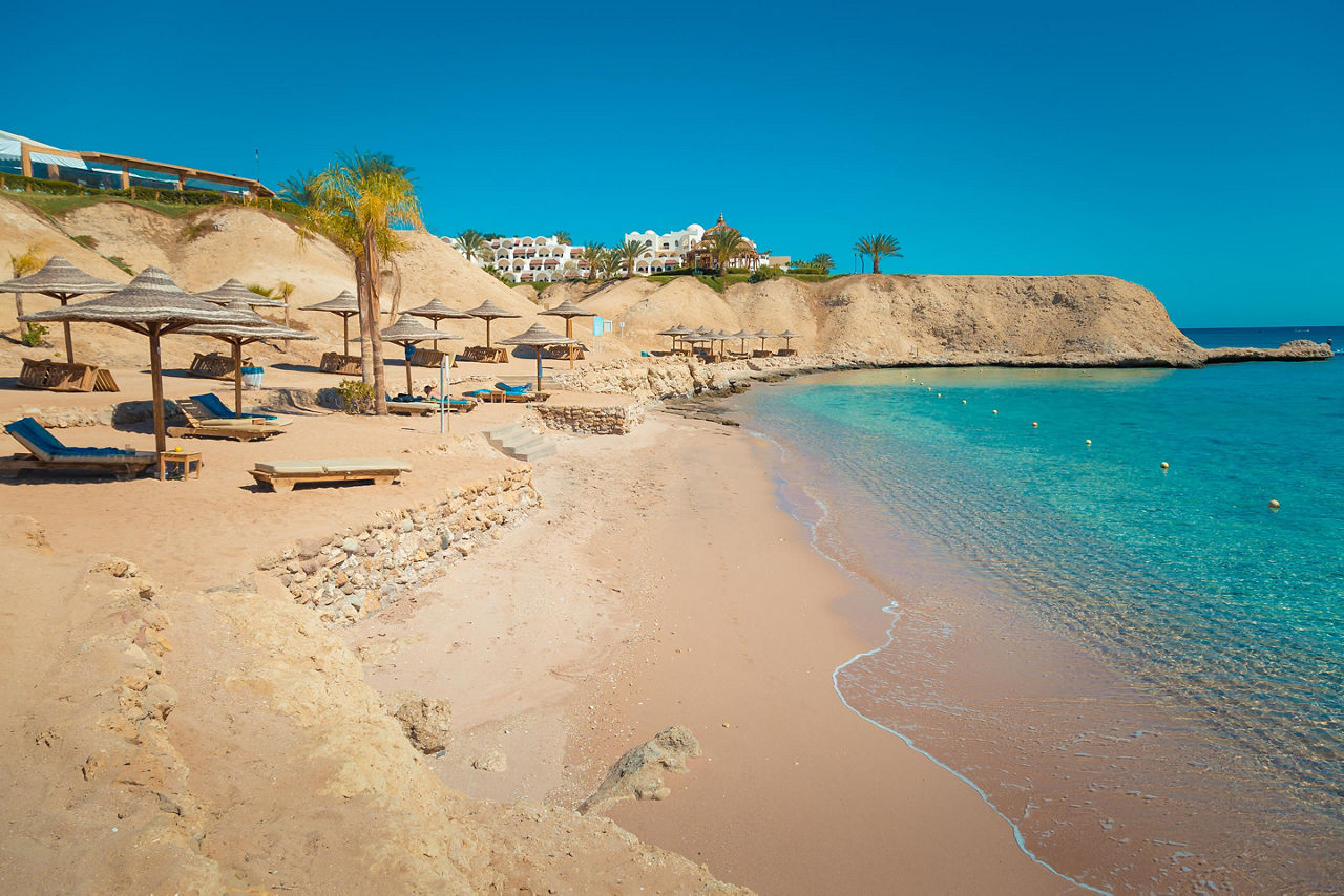 Beach on the shore of the Red Sea in Aqaba, Jordan