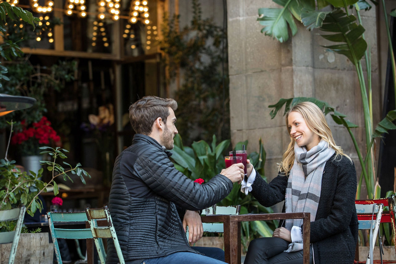 Couple Enjoying the Local Sparkling Cava Wine