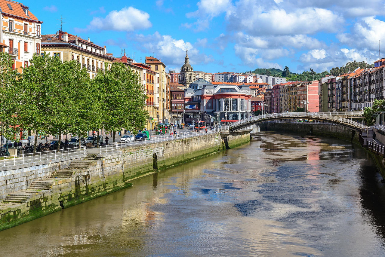 River Running Through City, Bilbao, Spain