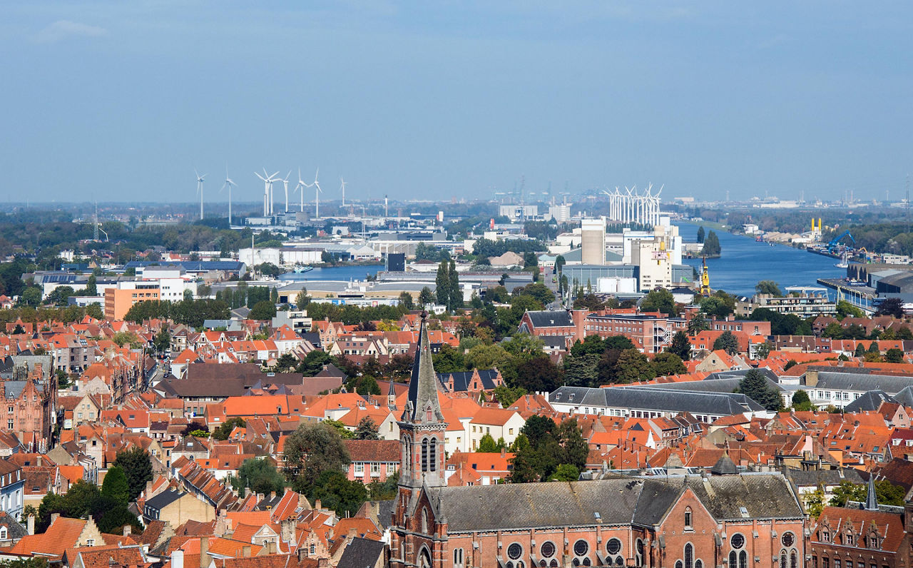 An aerial view of Bruges, Belgium