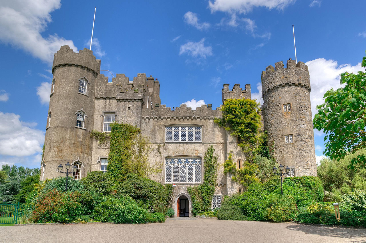 Frontal view of the Malahide Castle in Dublin, Ireland