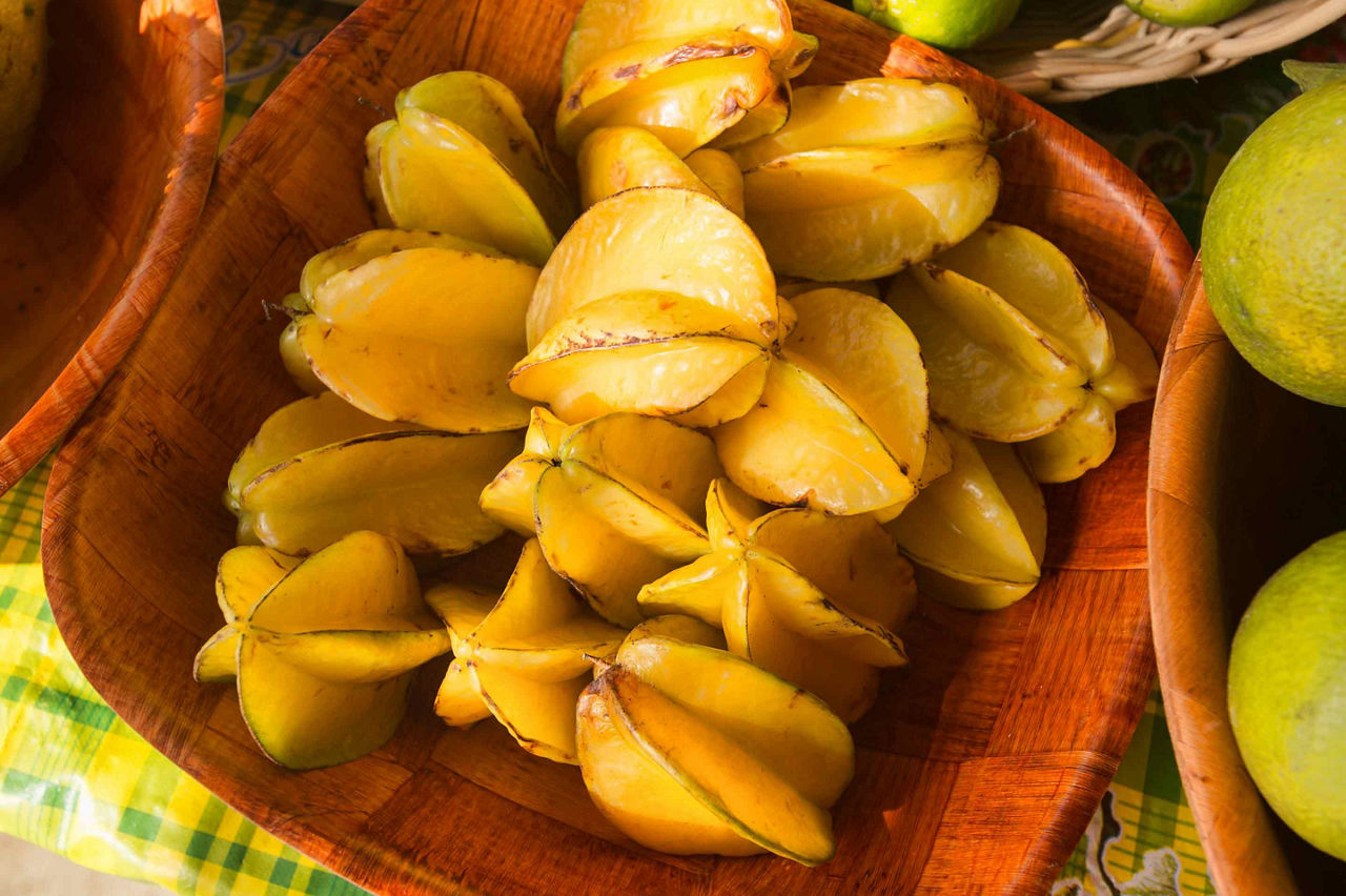 Basket of starfruit in a market in Fort de France