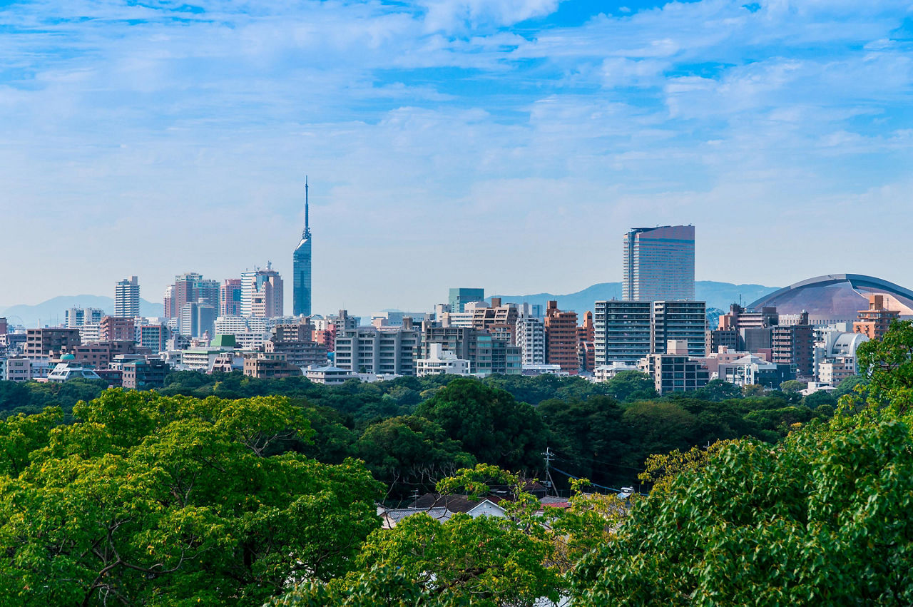 Views of the 768 foot Fukuoka Tower in Fukuoka, Japan