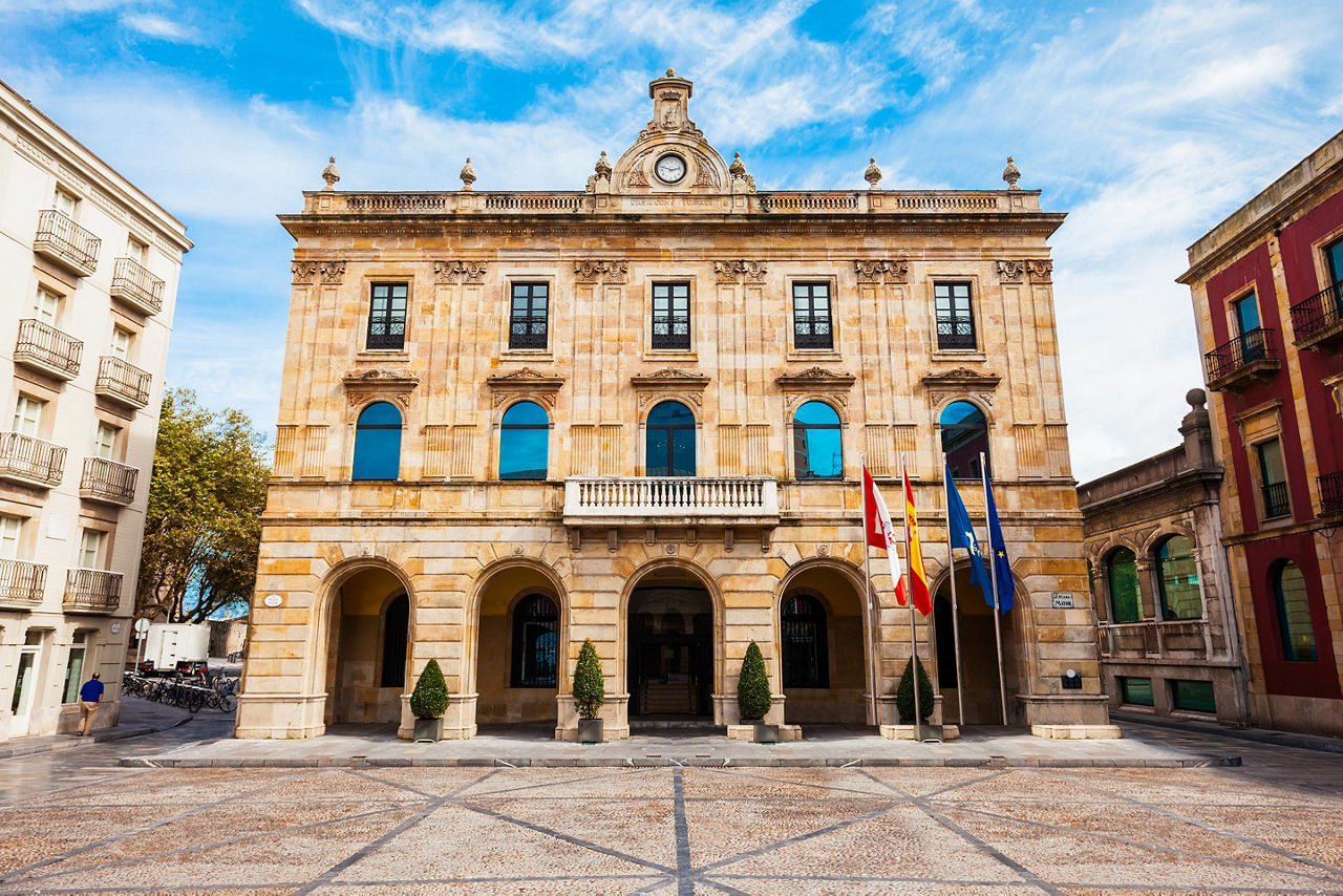 View of the front of the City Council building in Gijon, Spain