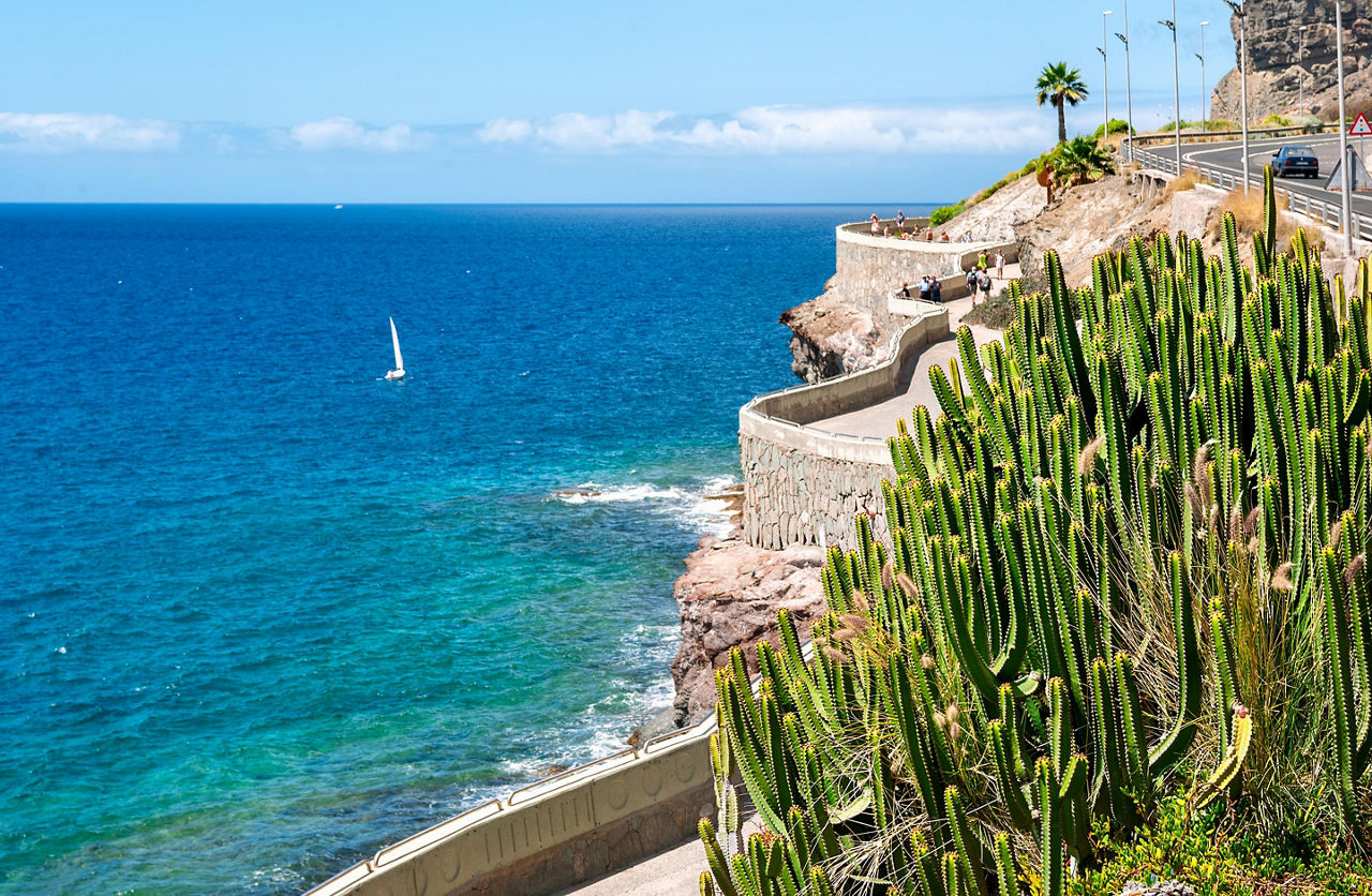 A coastal road and walkway in Gran Canaria, Canary Islands