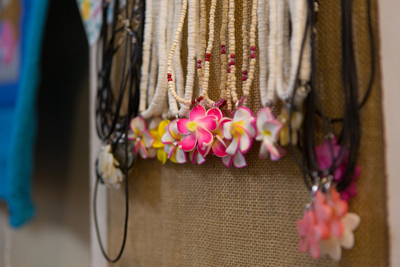 An assortment of coco beach necklaces