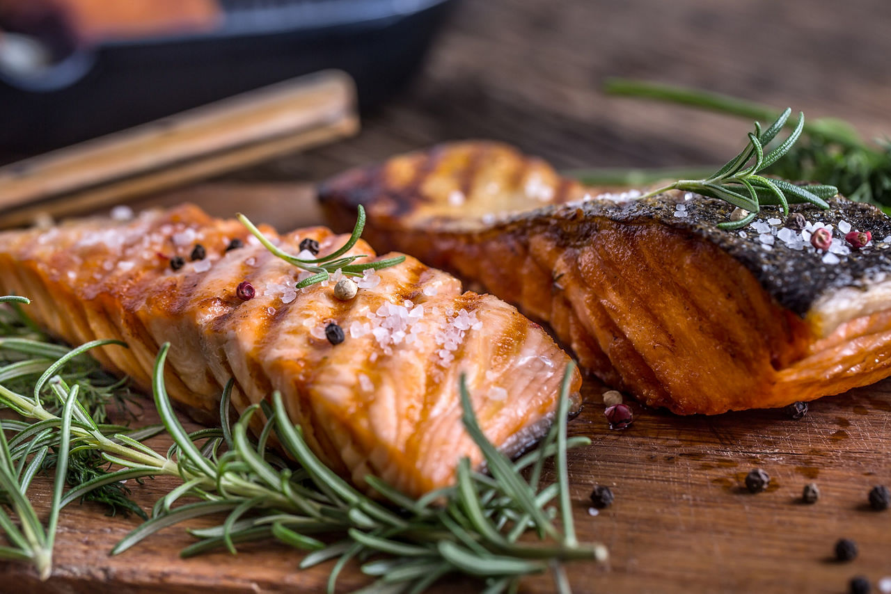 Grilled Salmon Topped with Rosemary, Ketchikan, Alaska