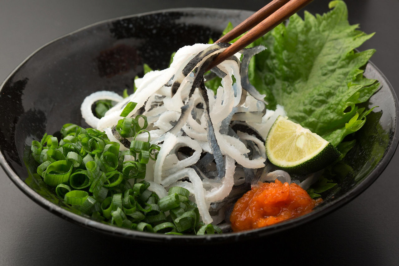 Pufferfish Sashimi in a bowl served in Kitakyushu, Japan