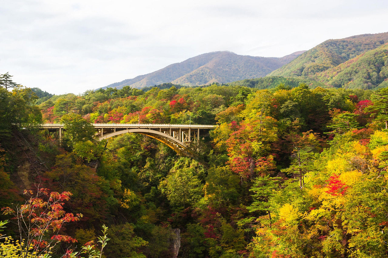 A bridge crossing over the Noruko Gorge in Kobe, Japan