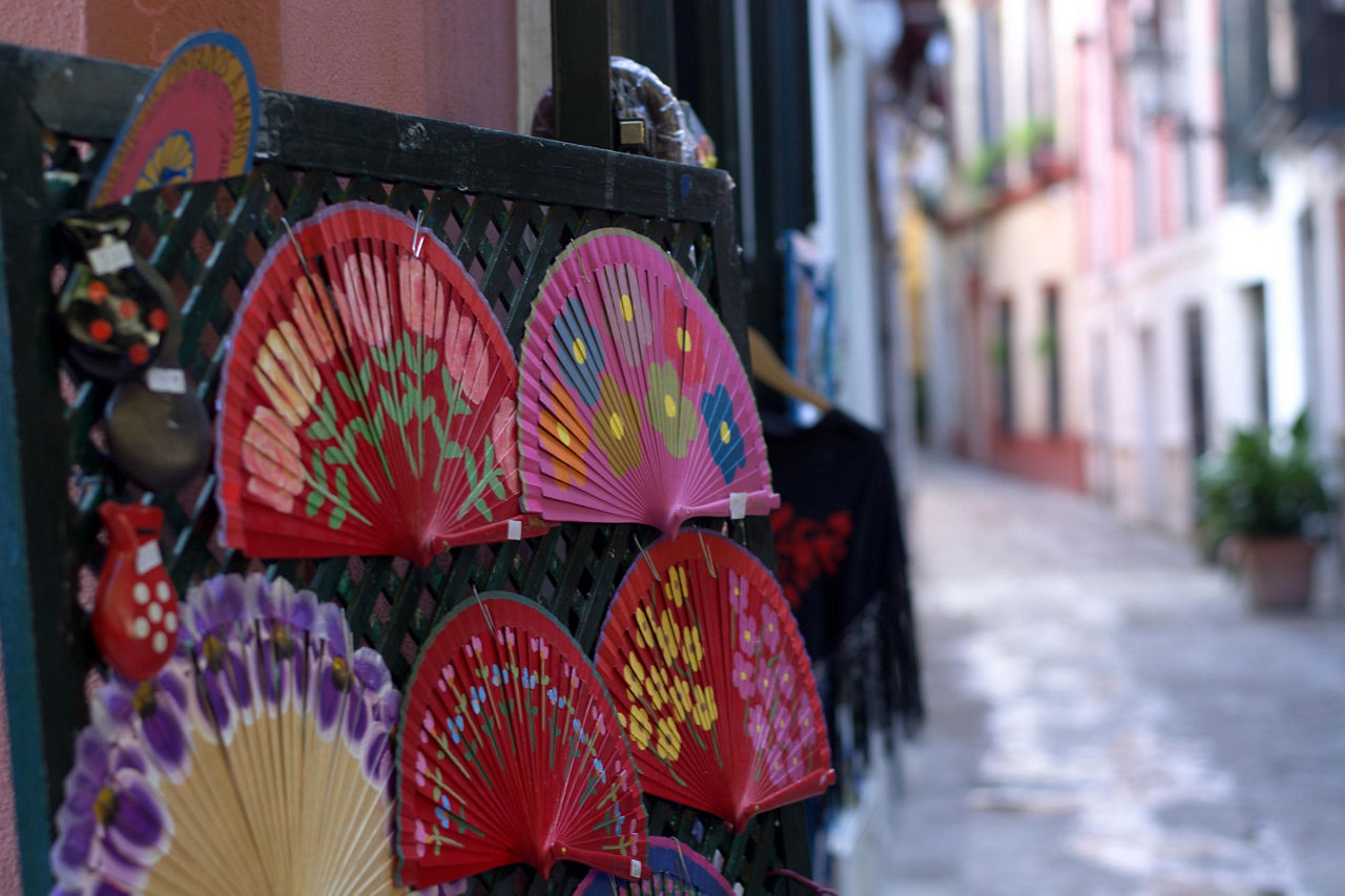 An assortment of traditional Spanish fans