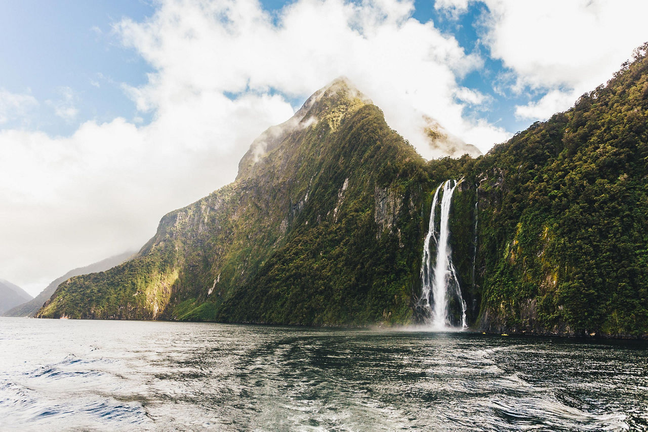 A waterfall in Fiordland, New Zealand