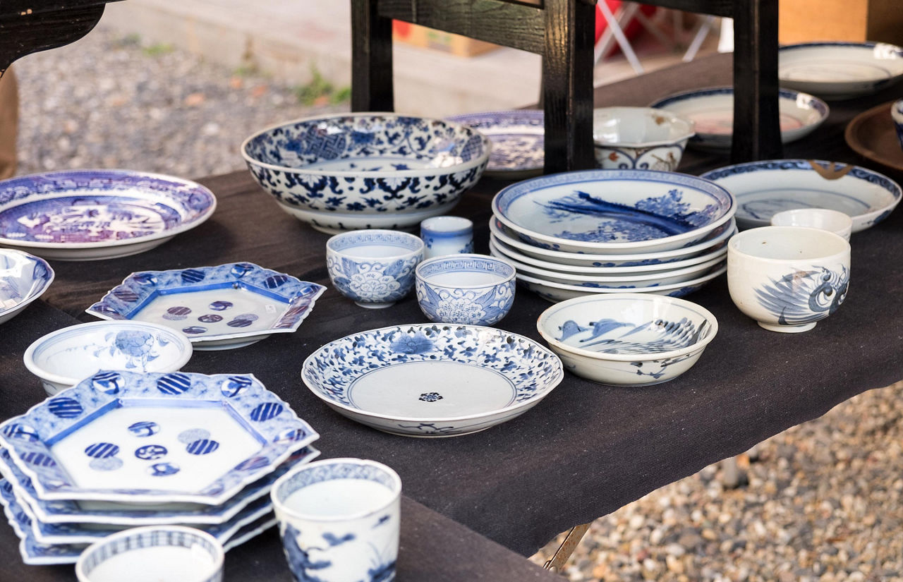 Porcelain crockery at Flea Market near Osu Kannon temple in Nagoya, Japan