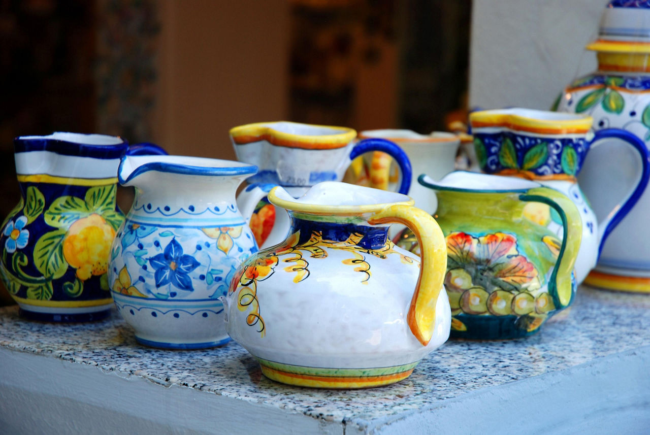 Traditional pots at a shop in Italy