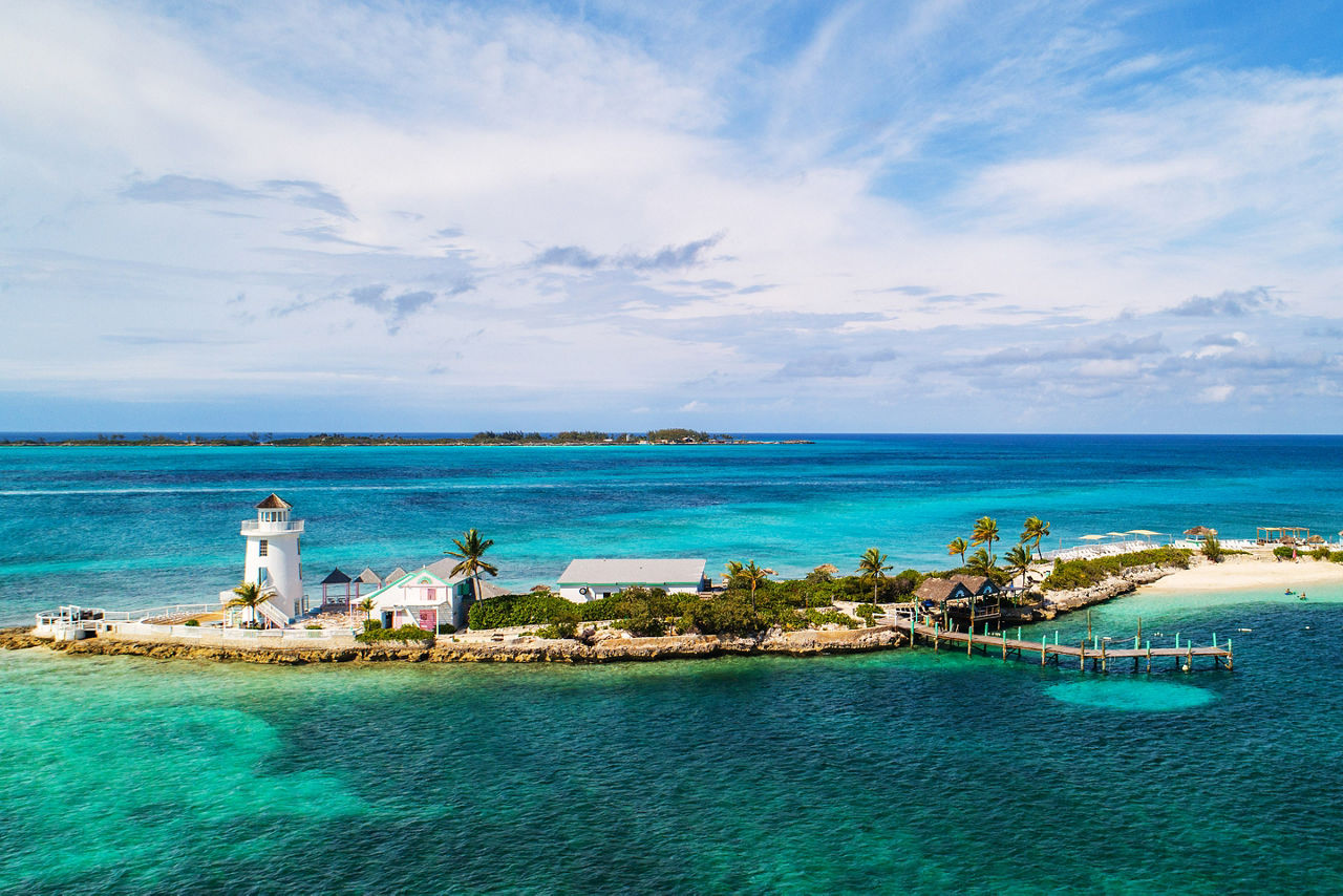 Aerial of the Pearl Island Lighthouse, Nassau, Bahamas