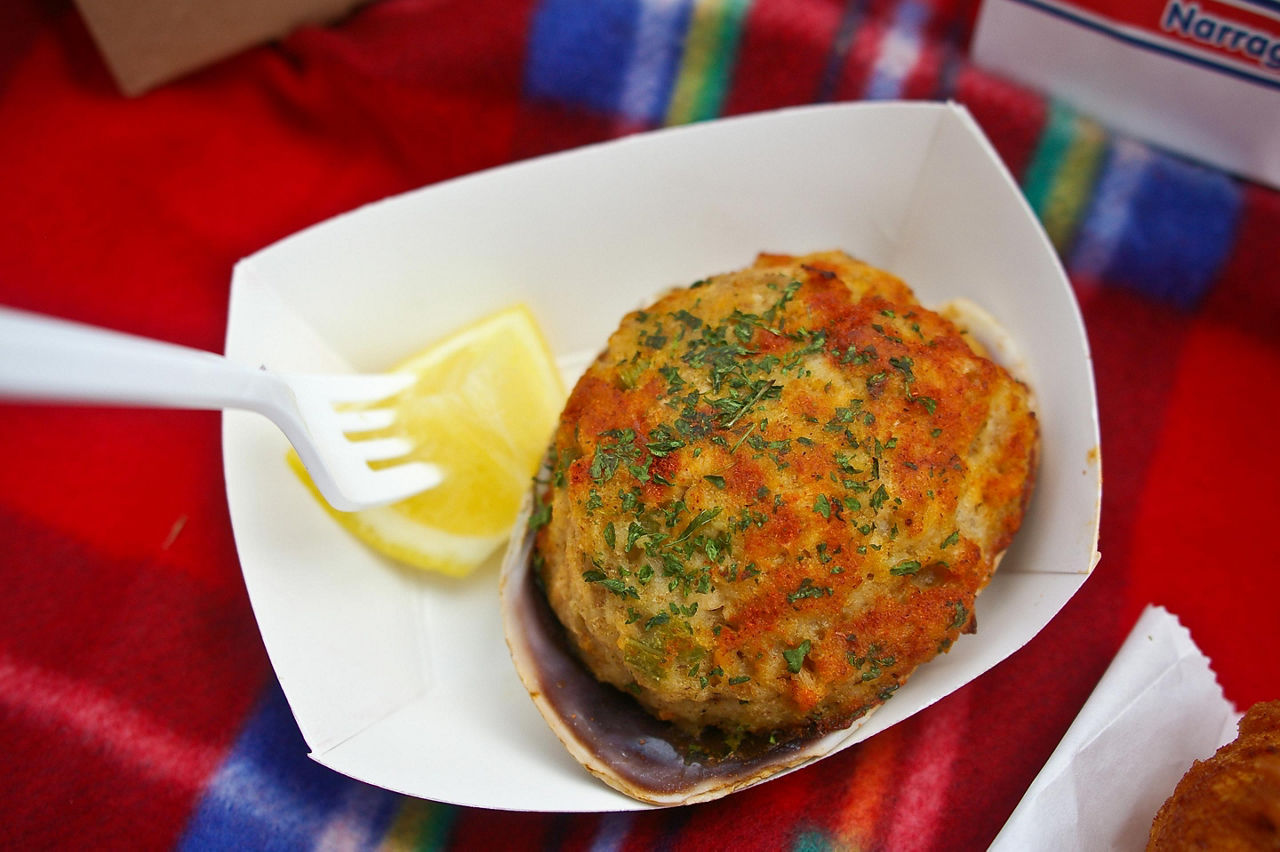 A stuffed quahog with a lemon