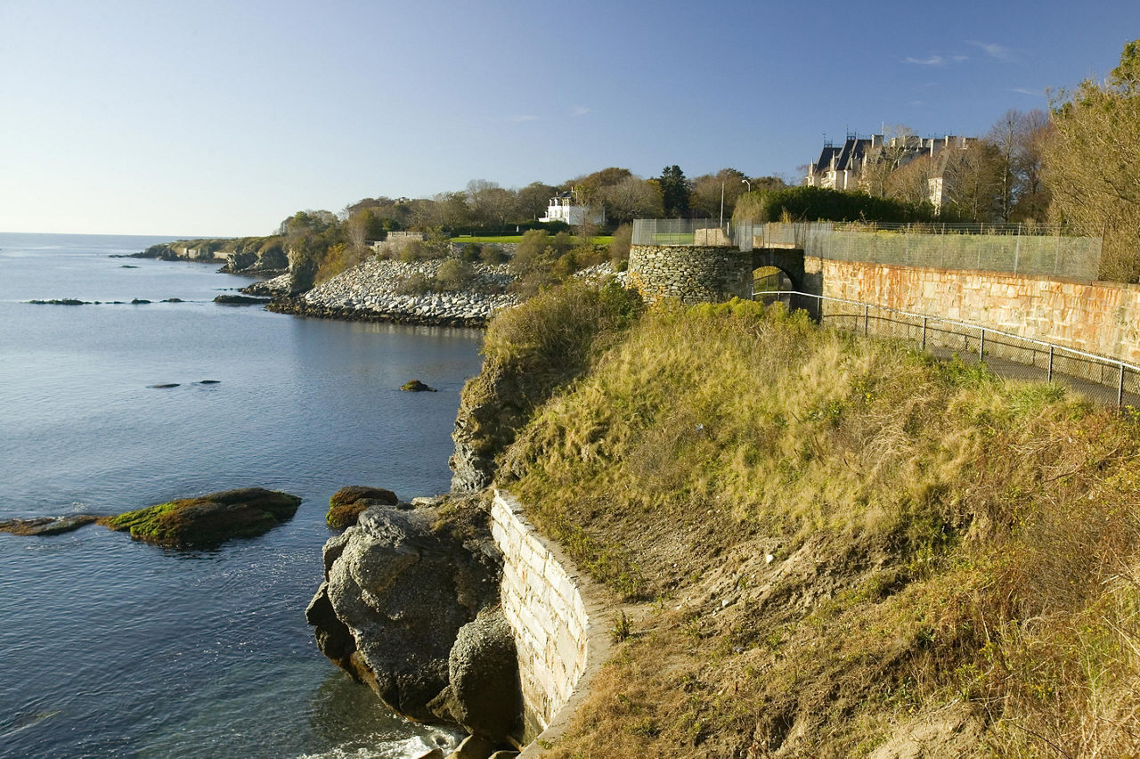 View of the walking paths on the cliffs at Newport, Rhode Island