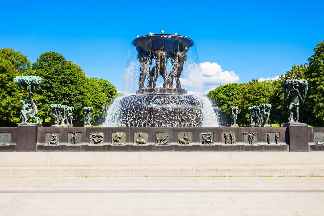 A fountain in Vigeland Sculpture park in Oslo, Norway