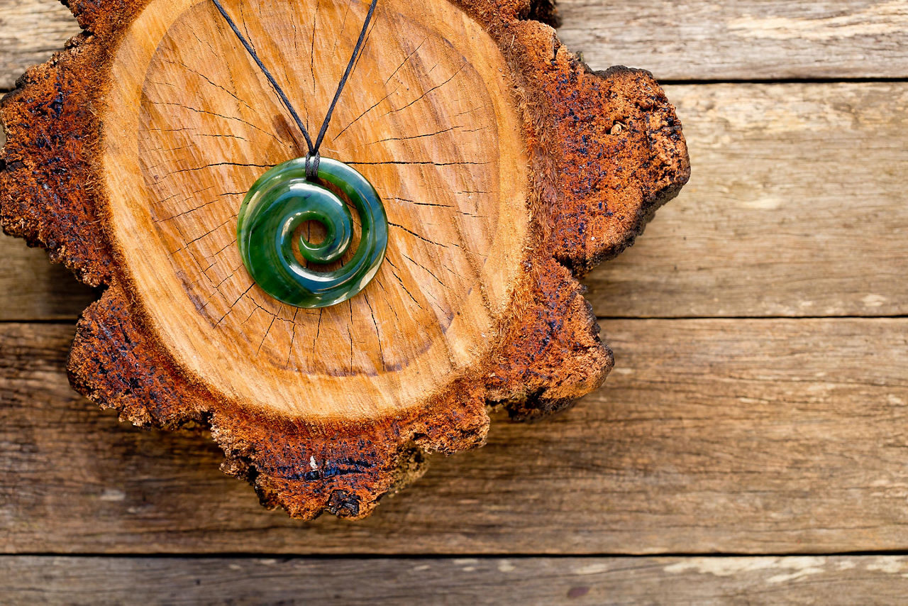 Maori pounamu jade Koru pendant in Picton, New Zealand