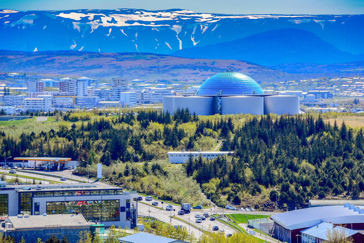 View of the Perlan in Reykjavik, Iceland