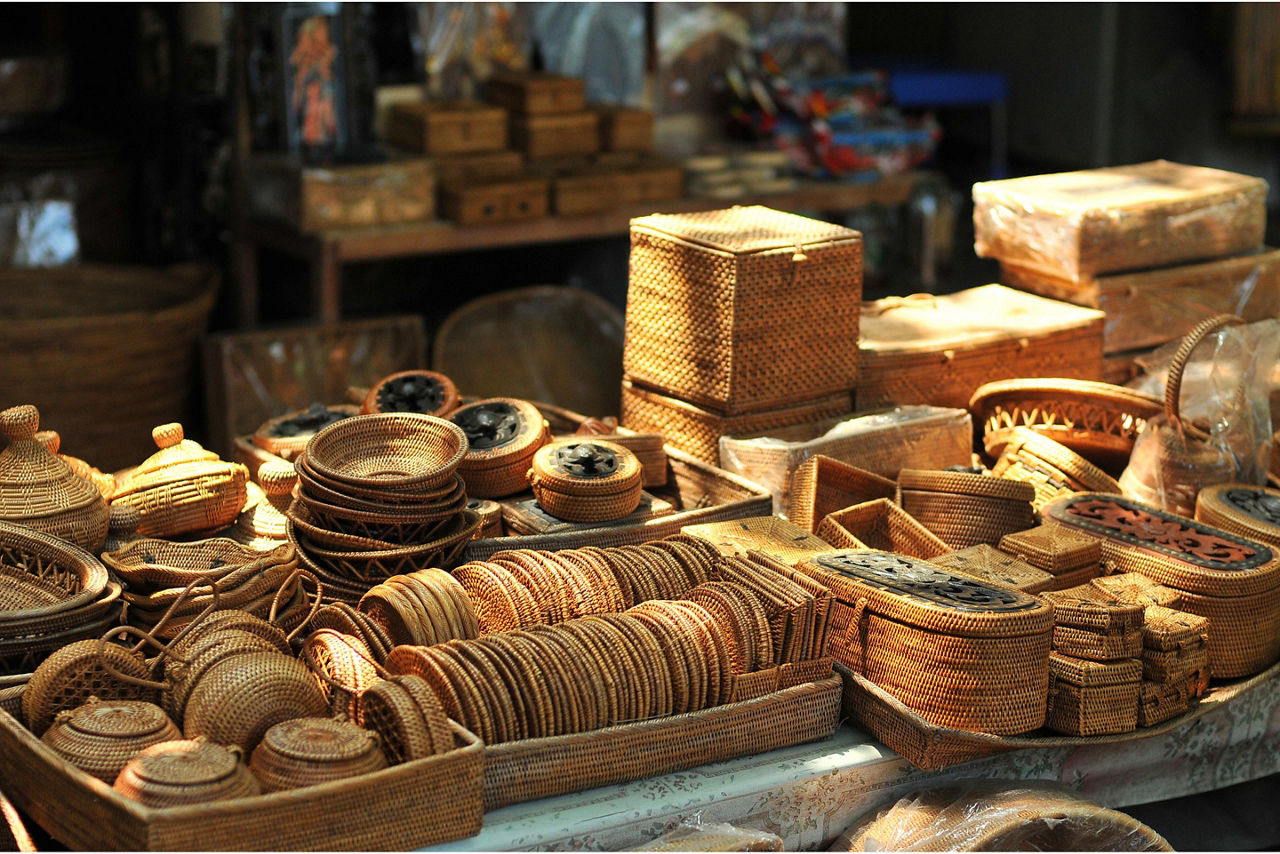 Handwoven Baskets at an Outdoor Shop, Roseau Dominica 