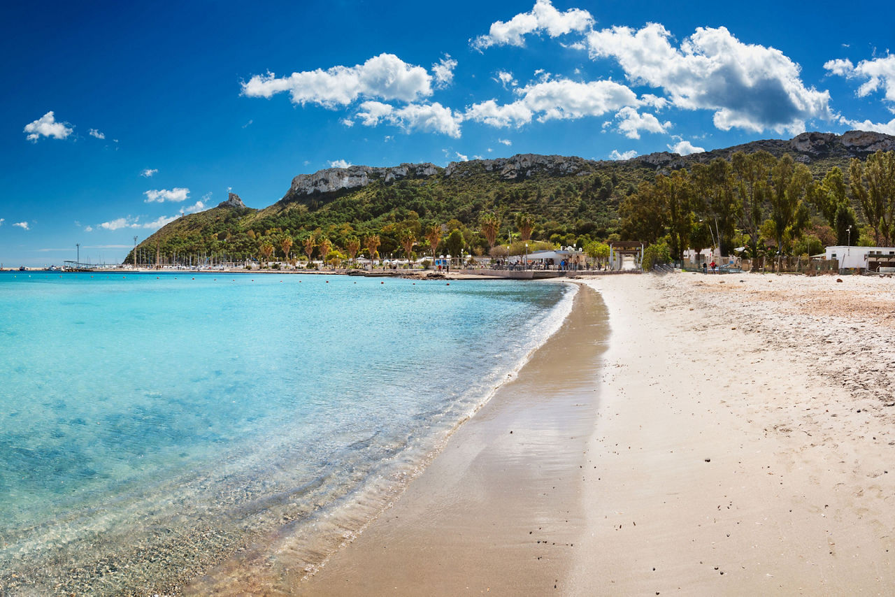 Poetto Beach in Cagliari, Sardinia, Italy. 