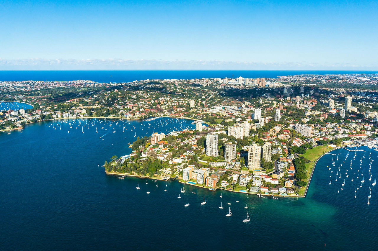 Aerial view of Double Bay in Sydney, Australia