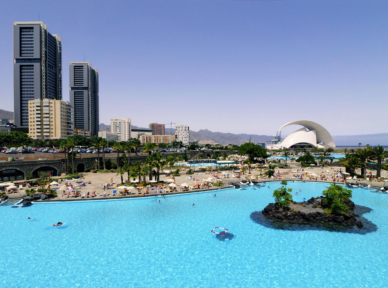 A large outdoor swimming pool in Santa Cruz de Tenerife, Canary Islands