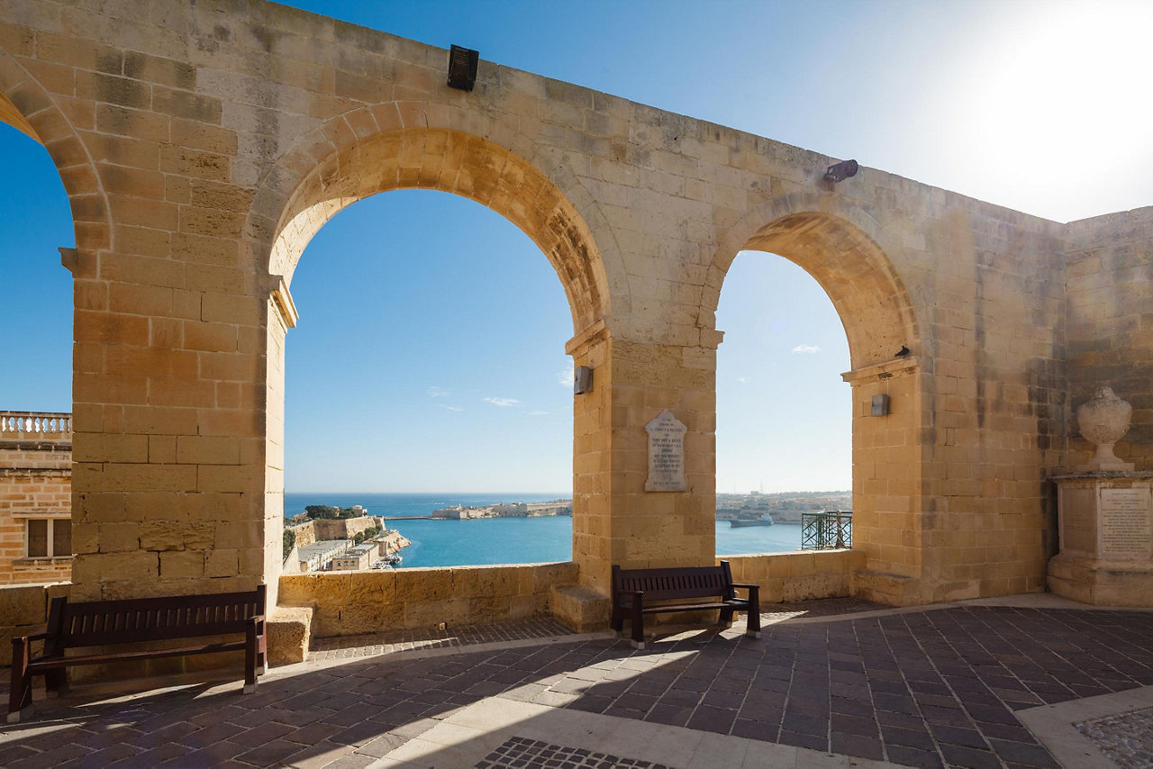 Upper Barrakka Gardens terrace in Valletta, Malta