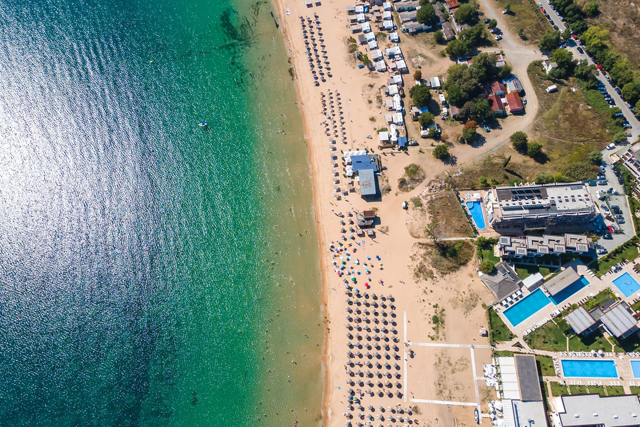 Relax or pick up a volleyball on the beach in Burgas, Bulgaria