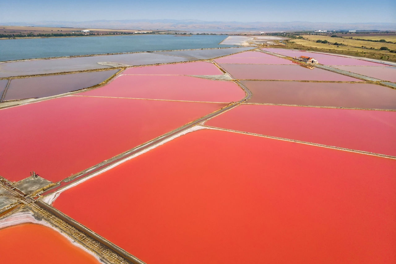 The pink Lake Atanasovsko in Burgas, Bulgaria