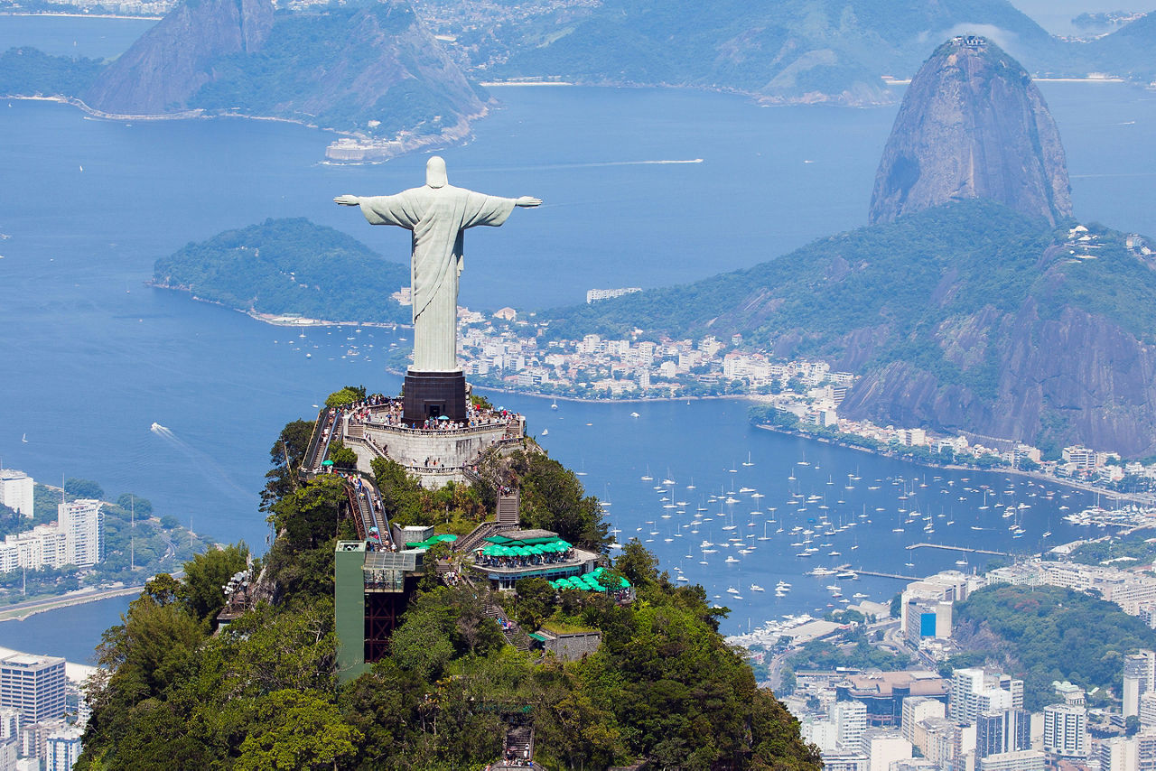 Aerial view of Rio de Janeiro with Christ Redeemer and Corcovado Mountain