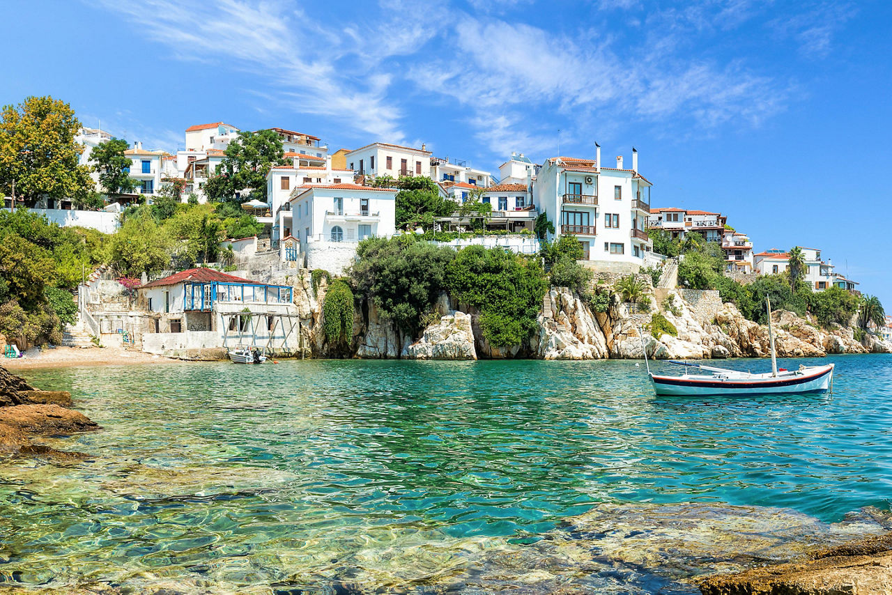 Skiathos Old Port with a Blue Sky, Skiathos, Greece